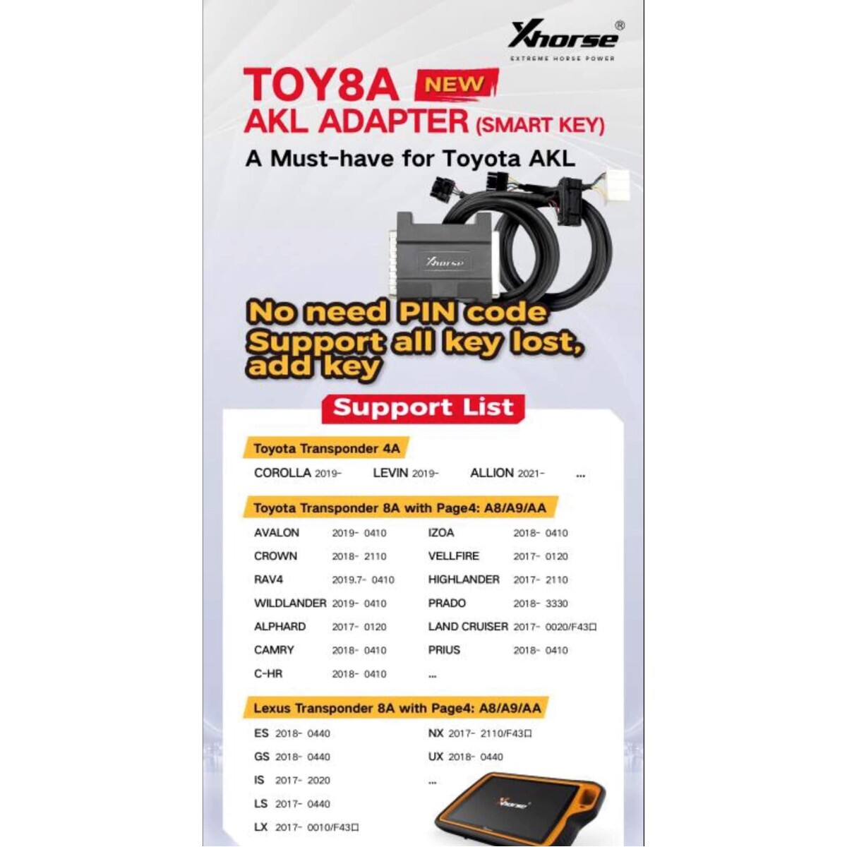 Xhorse Toyota 8A Smart Key Adapter for All Key Lost