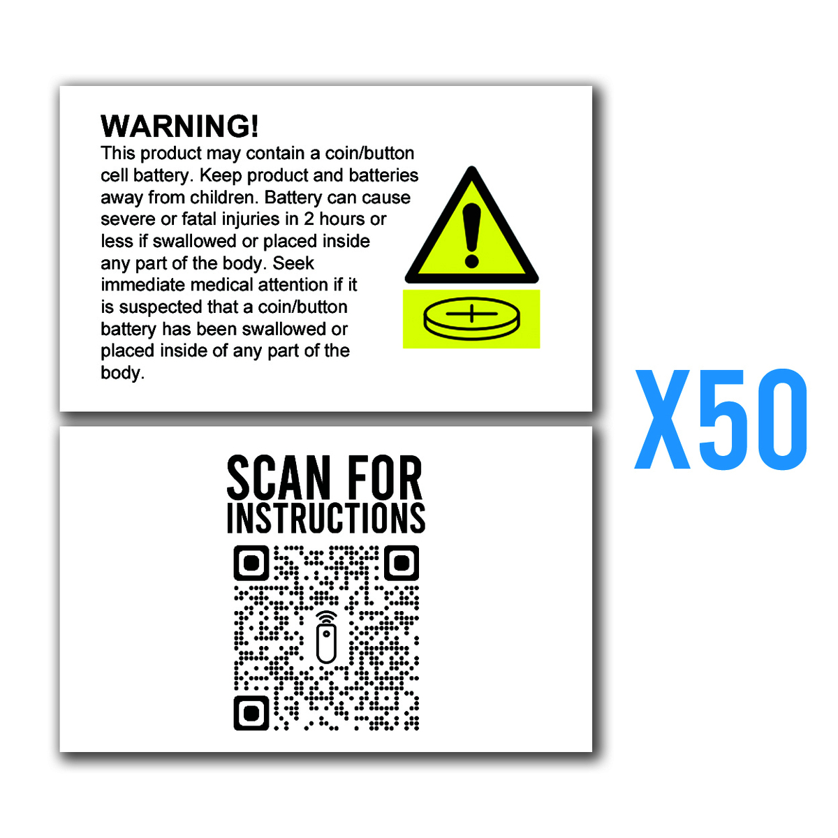 50 x Battery Warning Cards
