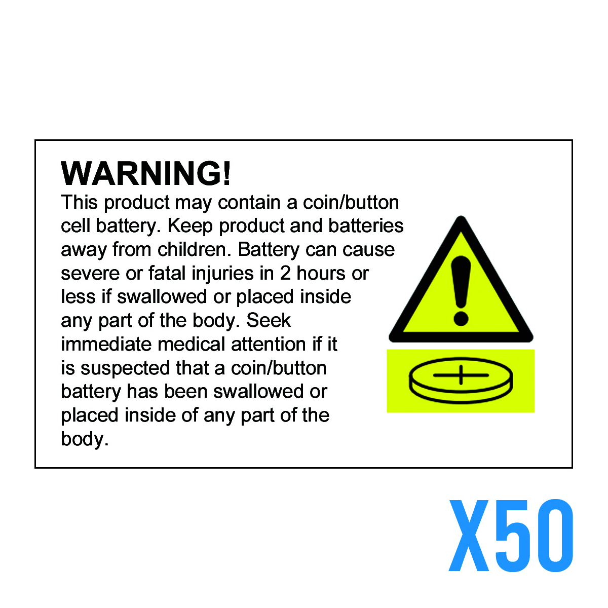 50 x Battery Warning Sticker Labels