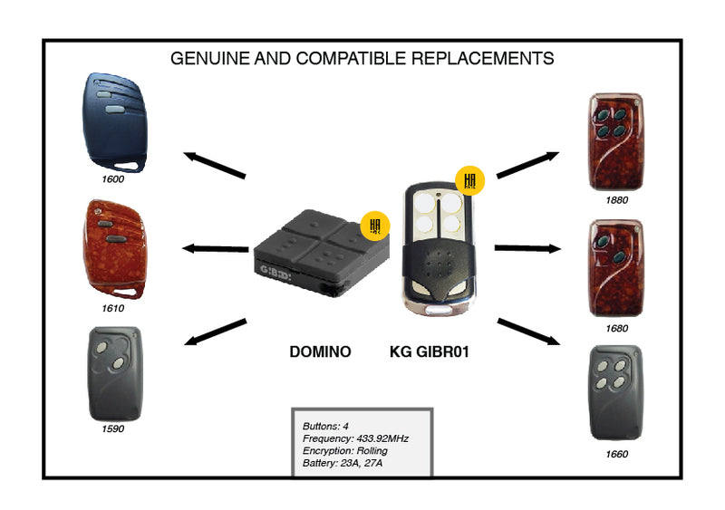 Genuine Domino Gibidi 4 button remote handset 433.92MHz