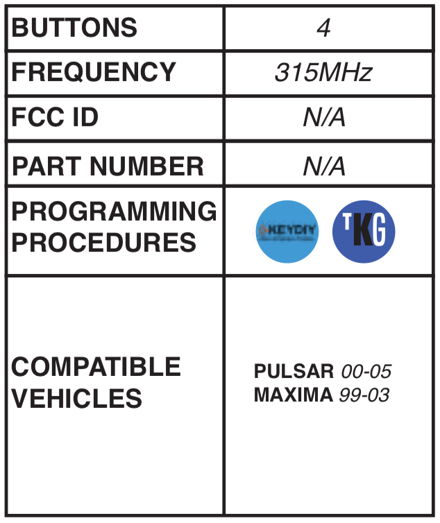 Nissan compatible 4 button remote 315MHZ