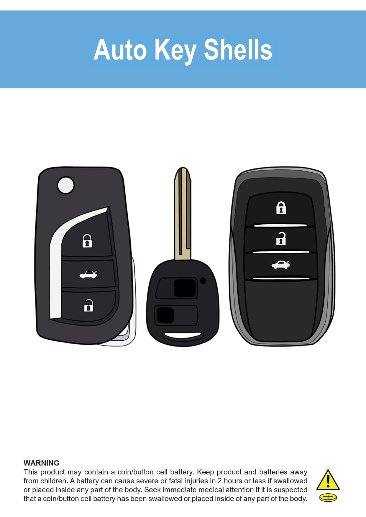 Battery Warning POS Packaging Bags - Automotive Car Key Shells