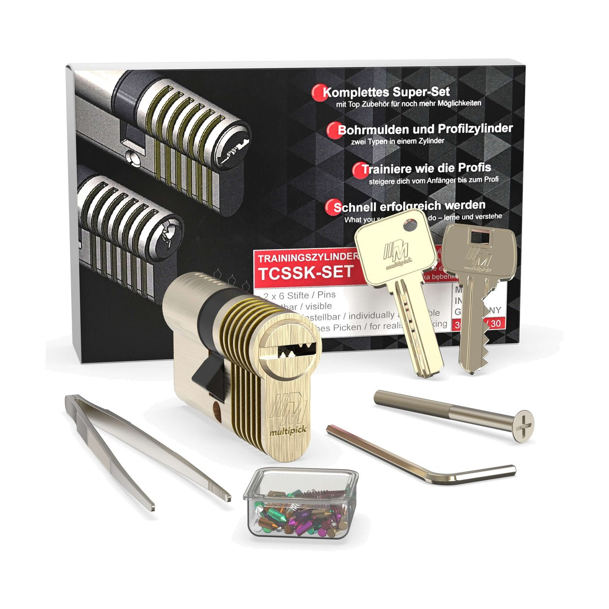 Multipick 6-pin Dimple/Euro Profile Combi Training Lock Set