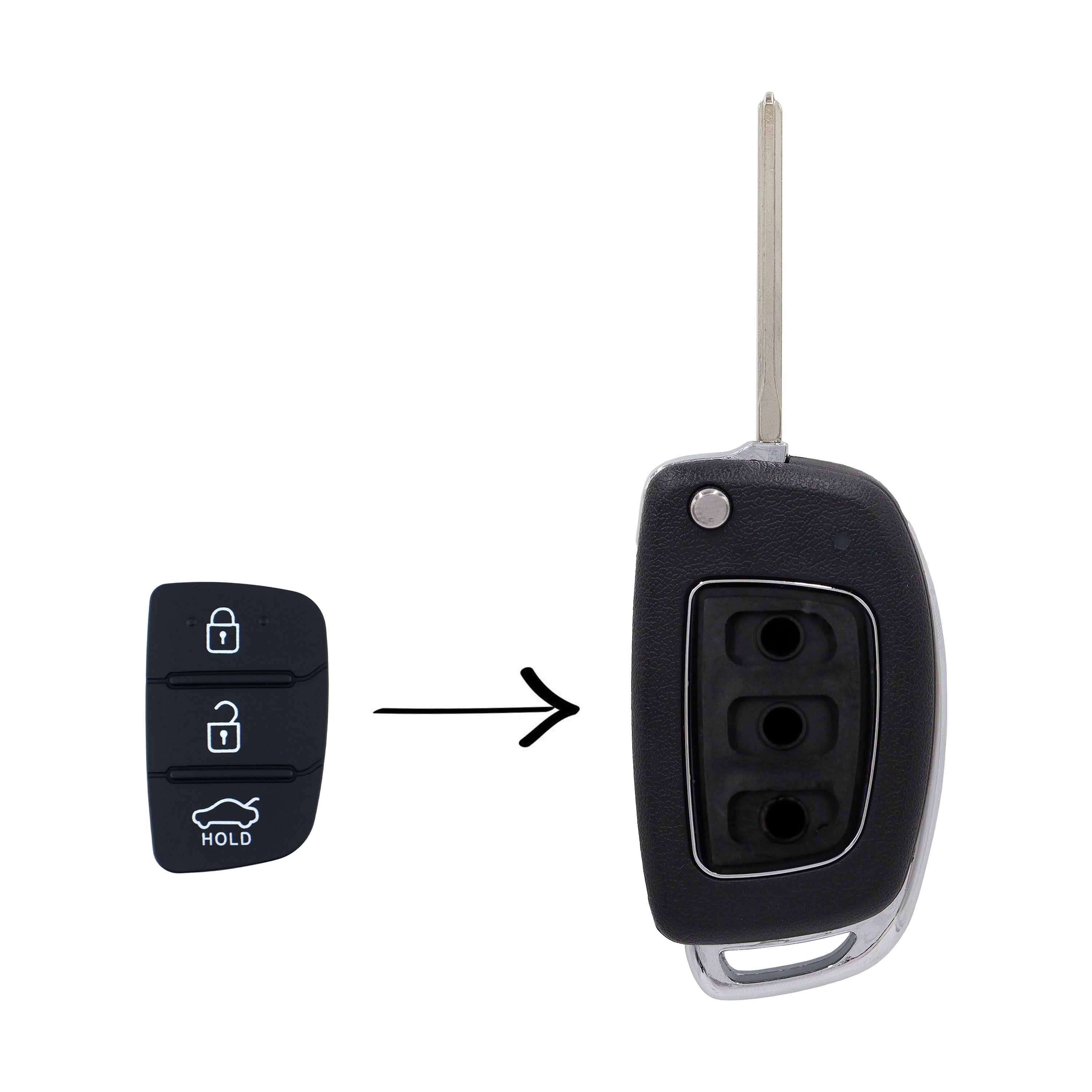To Suit Hyundai Santa Fe/Elantra i20 iX45 3 Button Flip Key Replacement Rubber Buttons