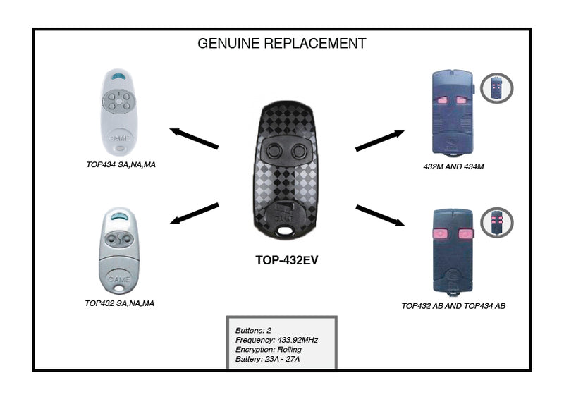 Genuine CAME 2 button remote handset 433.92MHz