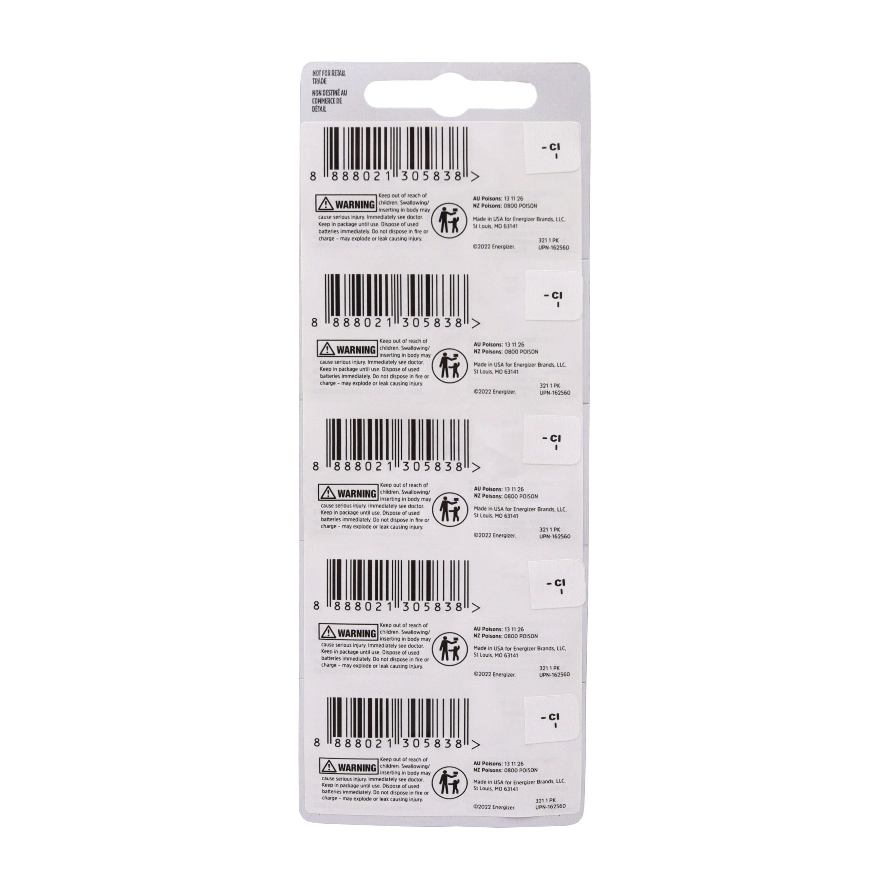 Energizer Silver Oxide Tearstrip Battery 321TZ.Z1 (5 Pack)