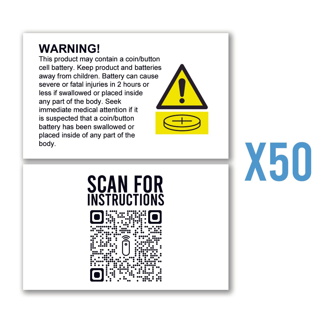 50 x Battery Warning Cards